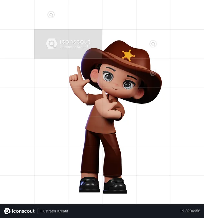 Cute Sheriff Pointing Up  3D Illustration