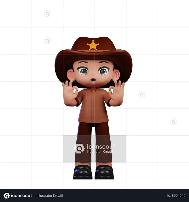 Cute Sheriff Showing Ok Sign  3D Illustration