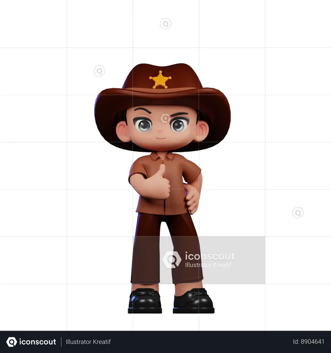 Cute Sheriff Showing Thumbs Up  3D Illustration