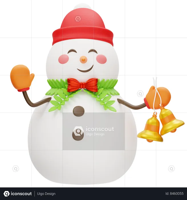 Cute Snowman Holding Bell  3D Icon