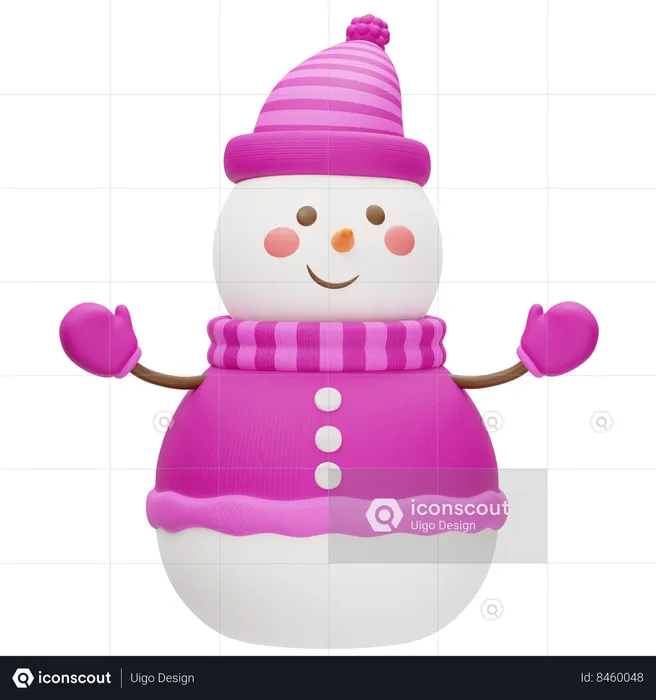 Cute Snowman Wearing A Pink Sweater  3D Icon