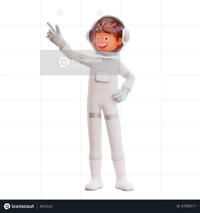 Cute spaceman astronaut pointing up  3D Illustration