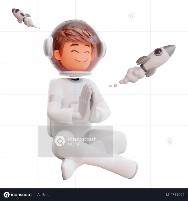 Cute spaceman meditating  3D Illustration