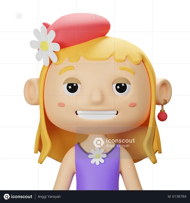Cute Spring Girl With Hat  3D Icon