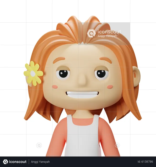Cute Spring Girl With orange Hair  3D Icon