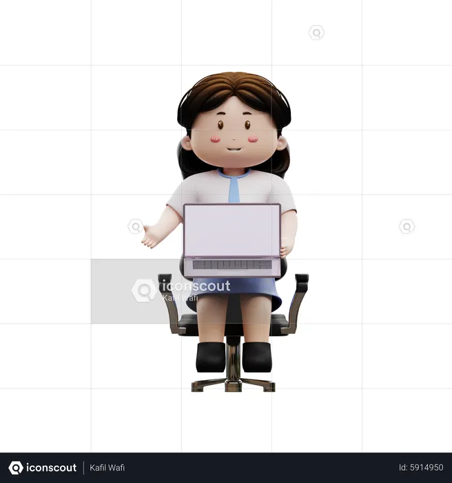 Cute student holding laptop  3D Illustration