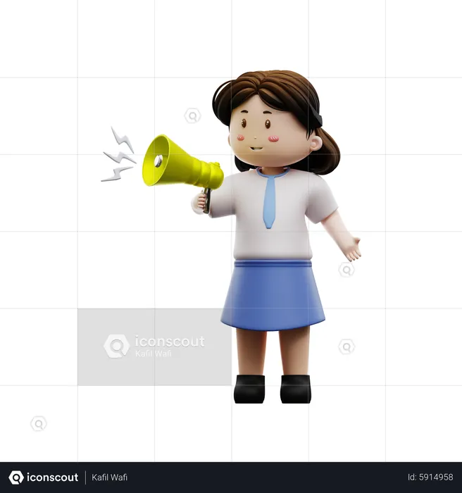 Cute student holding megaphone  3D Illustration