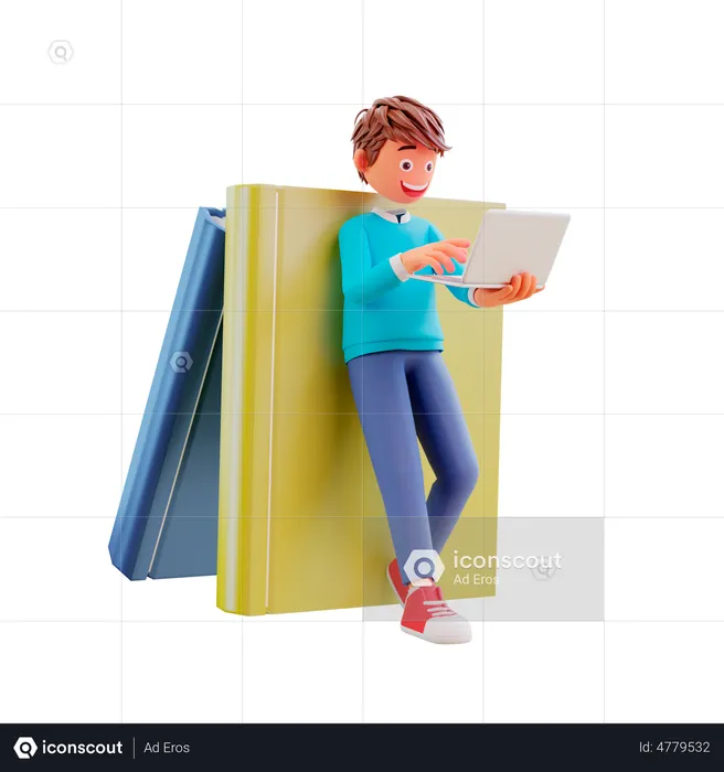 Cute student online education concept  3D Illustration