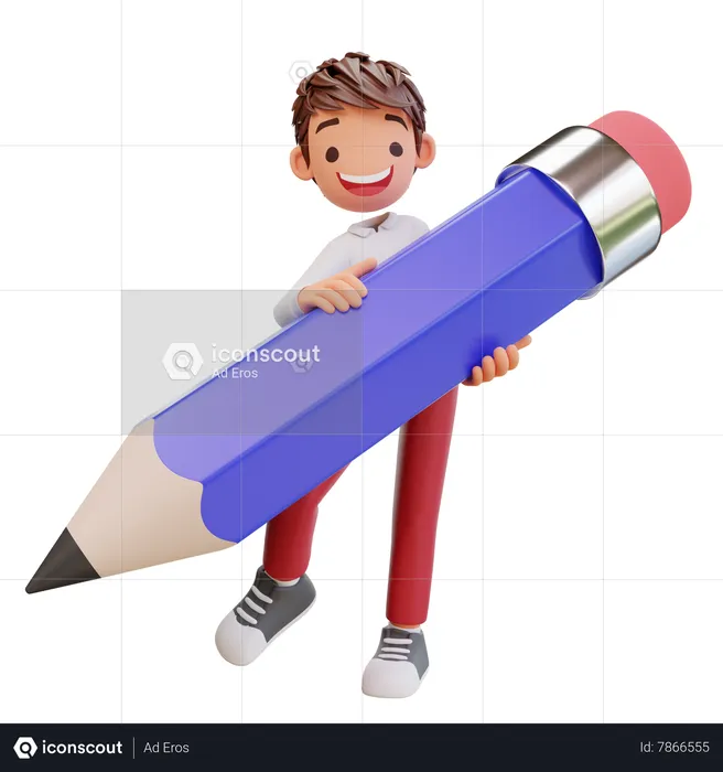 Cute Student With Pencil  3D Illustration