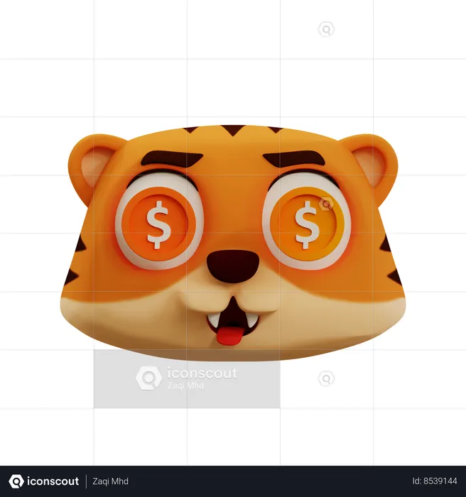 Cute Tiger Dollar Emoji Emoji 3D Icon