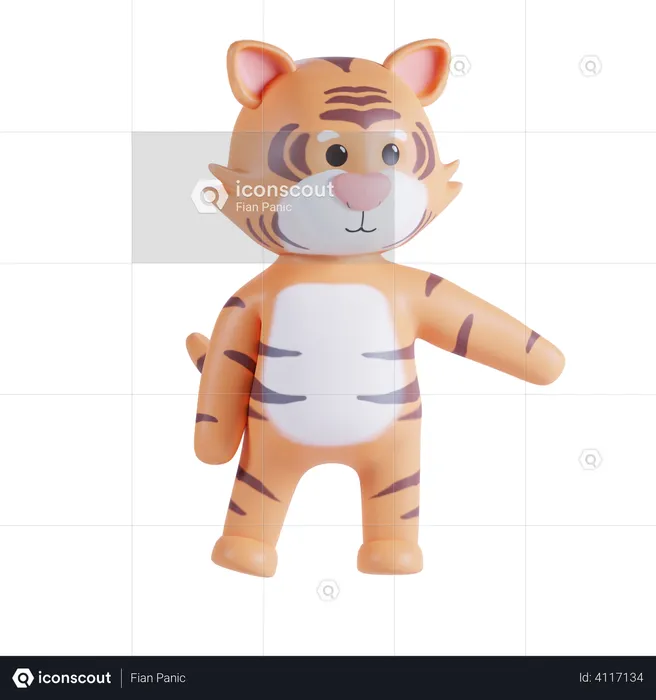 Cute Tiger Showing Something  3D Illustration