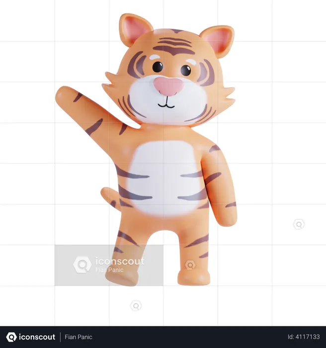Cute Tiger Waving Hand  3D Illustration