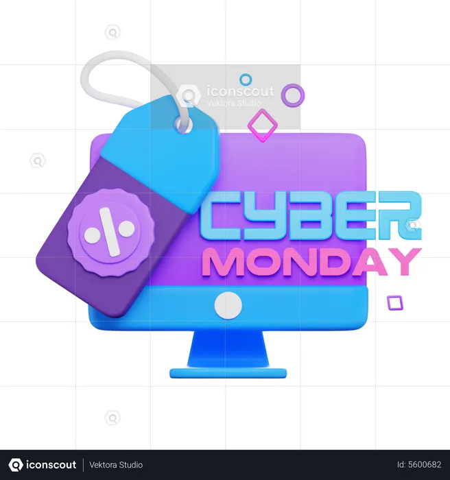 Cyber Monday Sales Monitor Screen  3D Icon