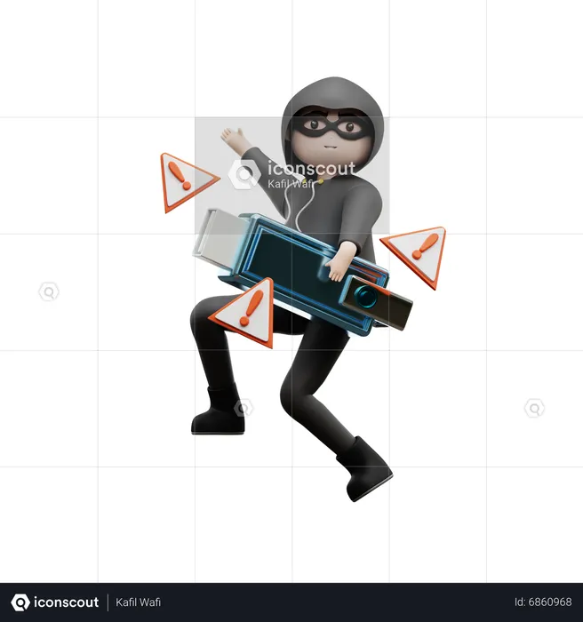 Cyber Thief Hacking Data  3D Illustration