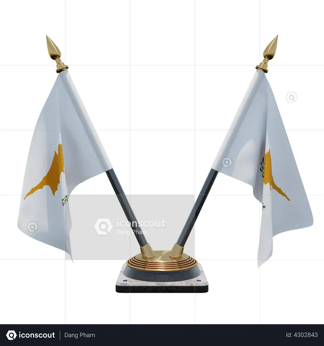 Cyprus Double Desk Flag Stand Flag 3D Illustration