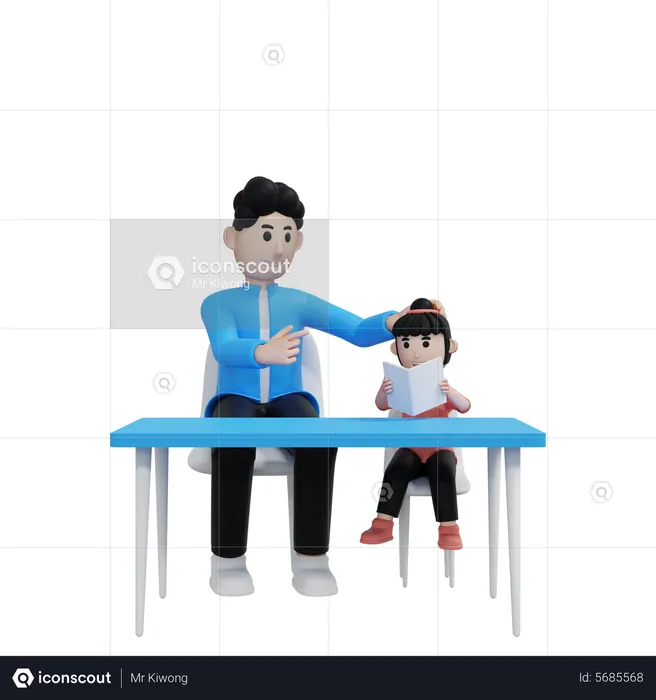 Dad Giving Education To Kid  3D Illustration