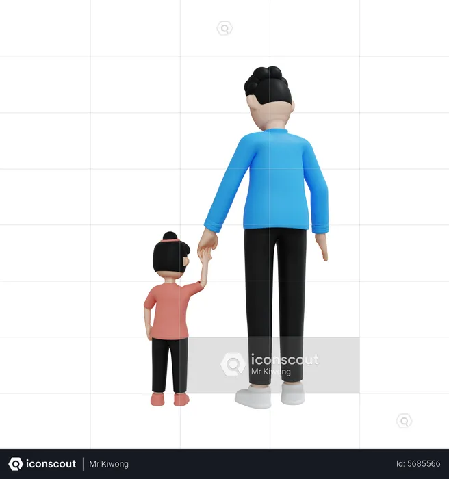 Dad Teaching Walking  3D Illustration