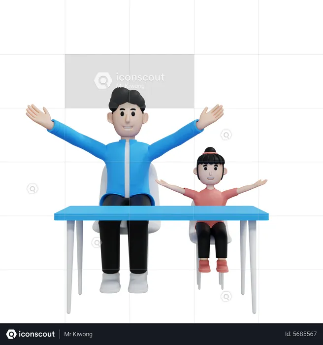 Dad Teaching Yoga To Kid  3D Illustration
