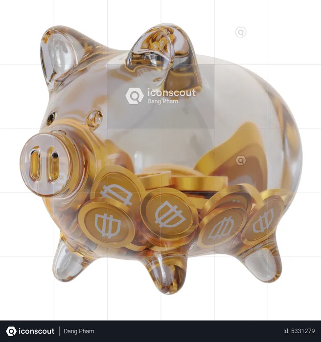 Dai (DAI) Clear Glass Piggy Bank  3D Icon