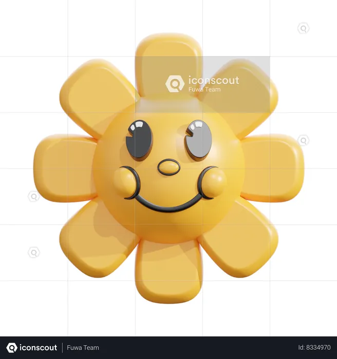 Daisy flower smile face Emoji 3D Icon