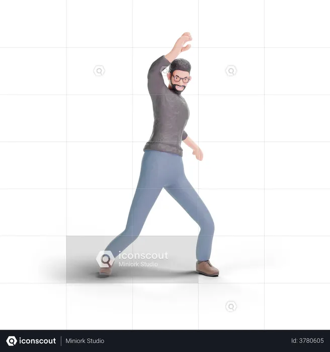 Dancing Hipster man  3D Illustration