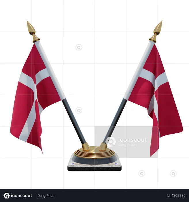 Dänemark - Doppelter Tischflaggenständer Flag 3D Flag