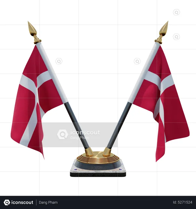 Dänemark Doppelter (V) Tischflaggenständer Flag 3D Icon