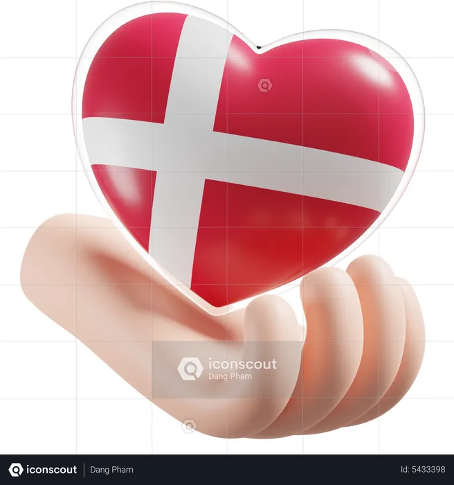 Soins des mains en forme de cœur avec drapeau du Danemark Flag 3D Icon