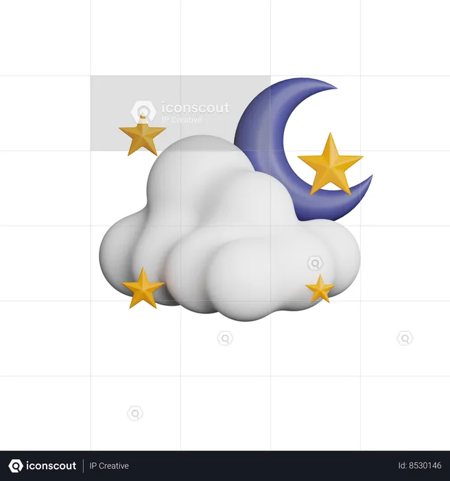 Dark Night with moon and clouds  3D Icon