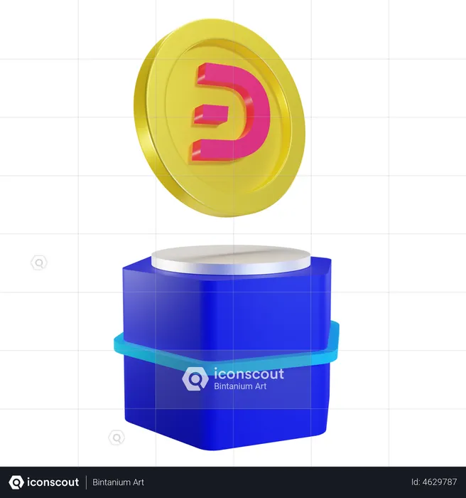Dash Coin On Podium  3D Illustration