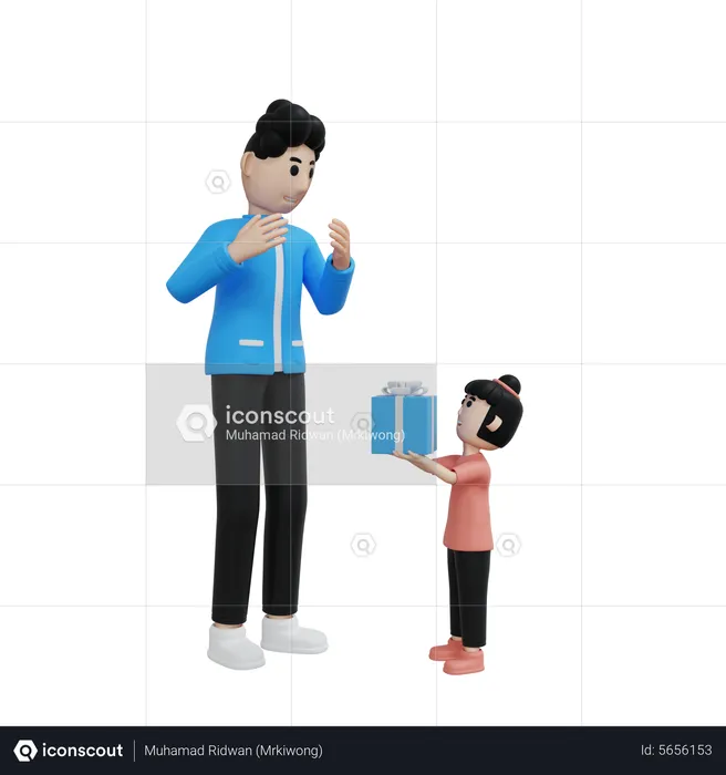 Daughter Giving Gift To Her Father  3D Illustration