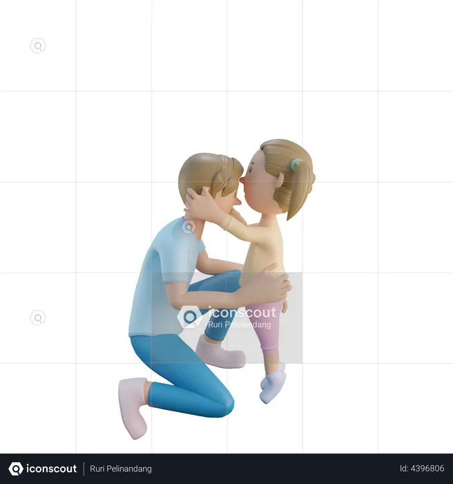 Daughter kissing father on forehead  3D Illustration
