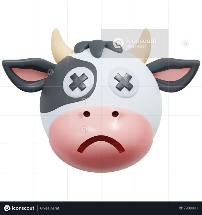 Dead Eye Cow Emoji 3D Icon