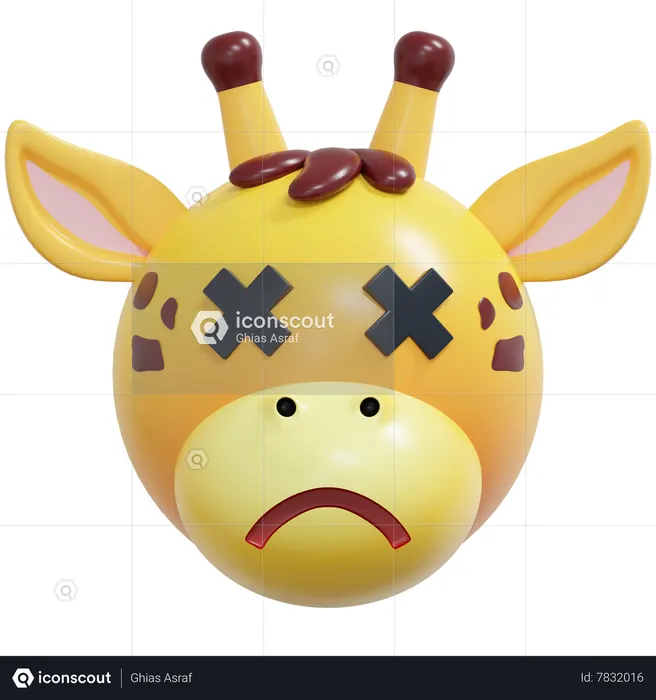 Dead Eye Giraffe Emoticon Emoji 3D Icon