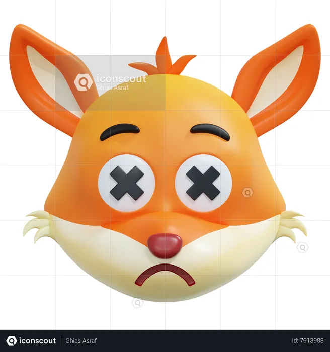 Dead Eyes Fox Emoticon Emoji 3D Icon