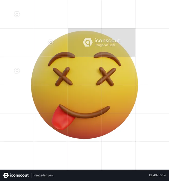 Dead face and sticking out tongue Emoji 3D Illustration