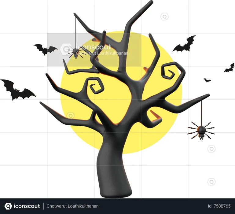 Dead Tree With Full Moon  3D Icon