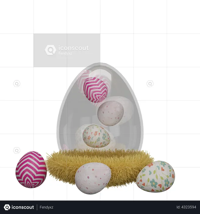 Decorated eggs in nest  3D Illustration