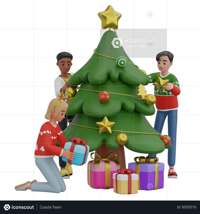 Decorating Christmas Tree  3D Illustration