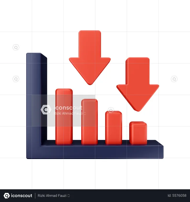 Decrease Bar Chart  3D Icon