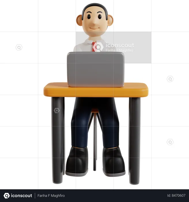 Dedicated Businessman At Workstation  3D Illustration