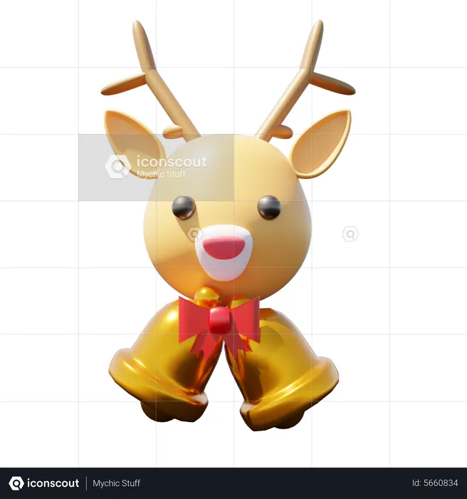 Deer Head Ribbon And Bell  3D Icon