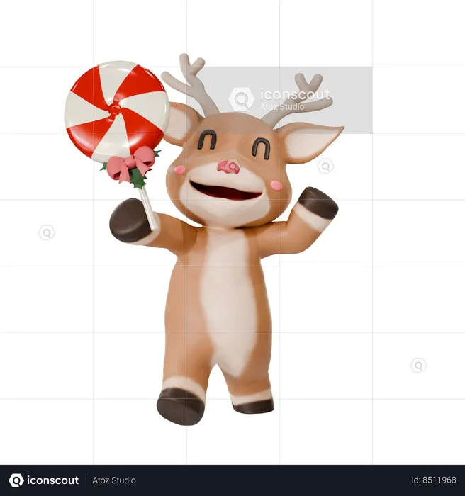Deer Offering Lolipop Candy  3D Icon