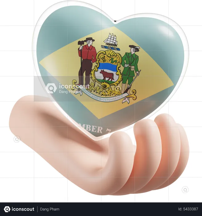 Delaware Flag Heart Hand Care Flag 3D Icon
