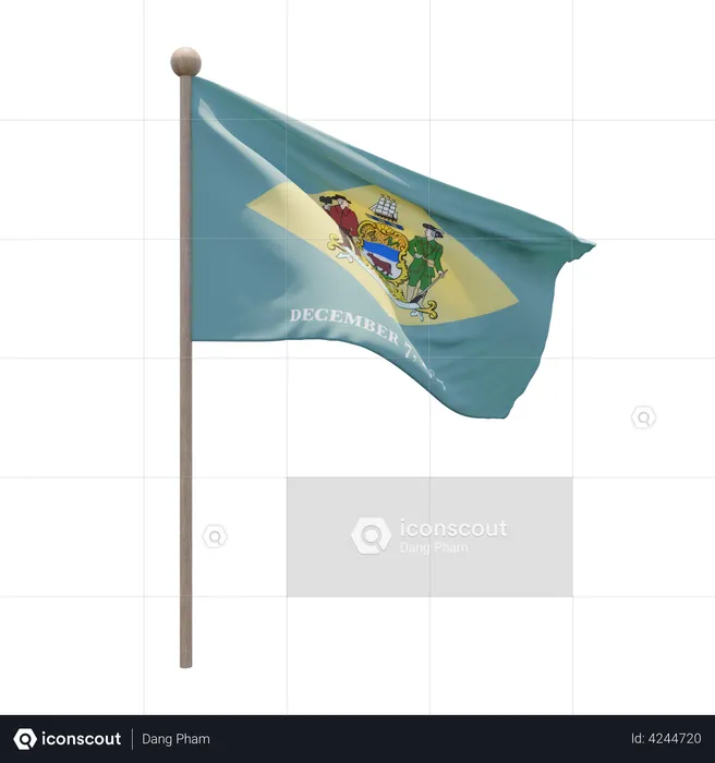 Delaware Flagpole Flag 3D Illustration