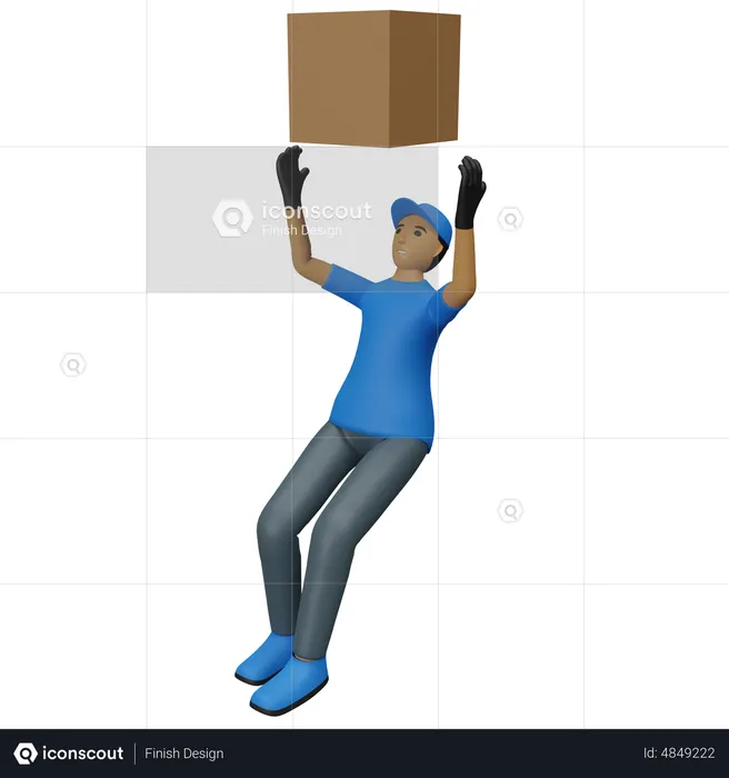 Deliver person catching box  3D Illustration