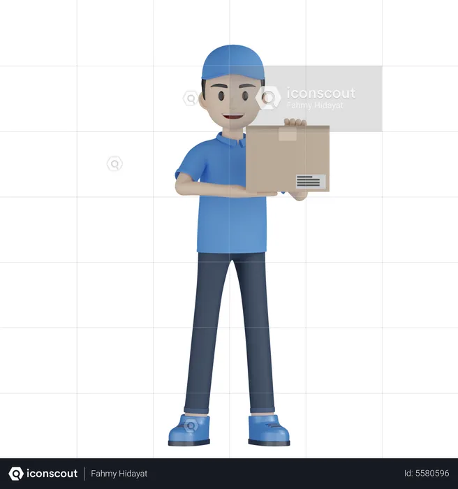 Delivery Agent Giving Parcel  3D Illustration