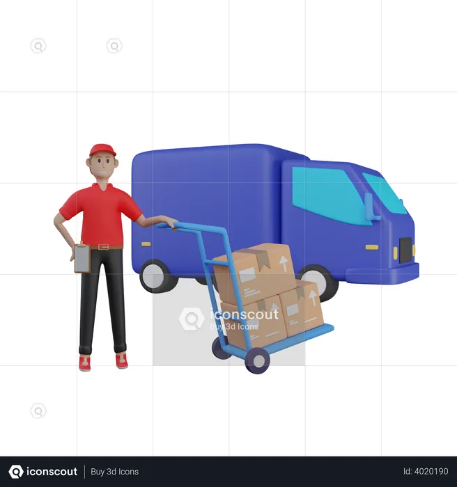 Delivery agent with Cargo van  3D Illustration