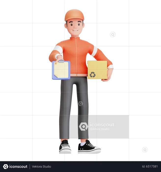 Delivery boy confirming delivery  3D Illustration