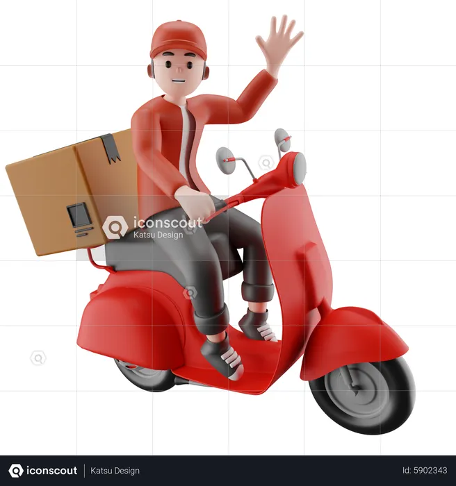 Delivery boy deliver packages using scooters  3D Illustration